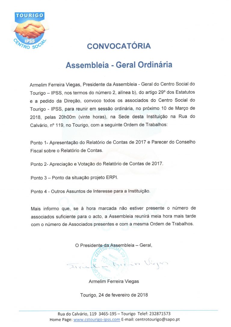 Convocatória Assembleia Geral 10-03-18