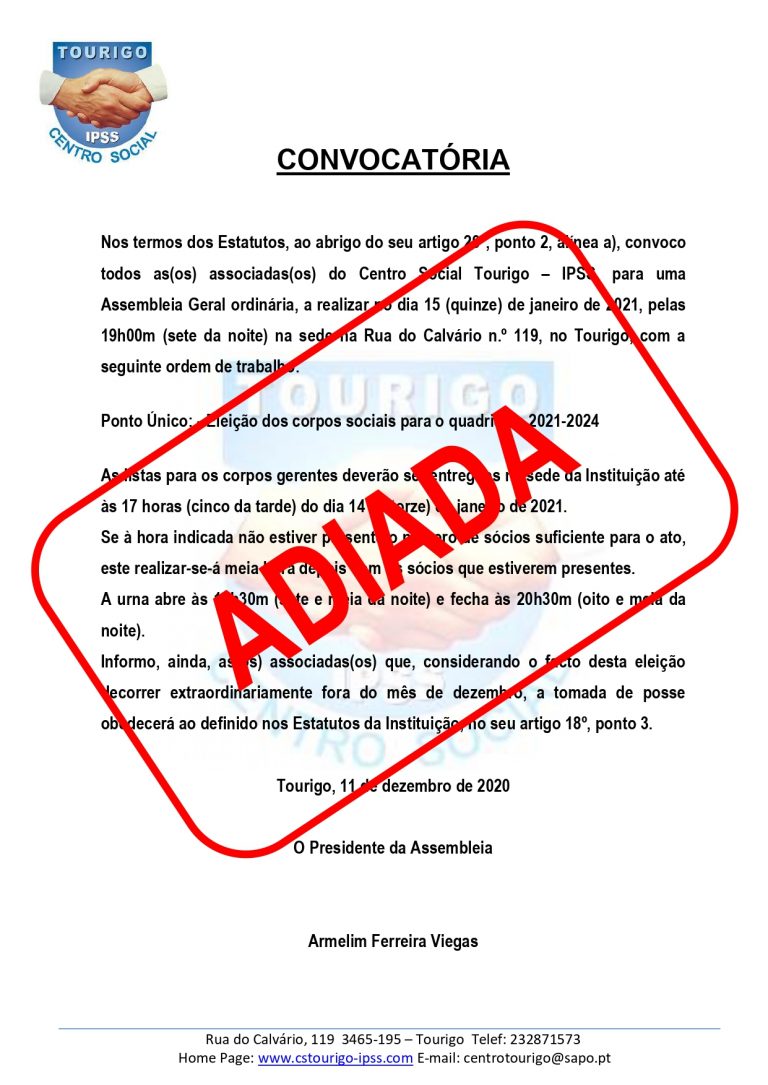 Convocatoria eleições corpo sociais-Adiada